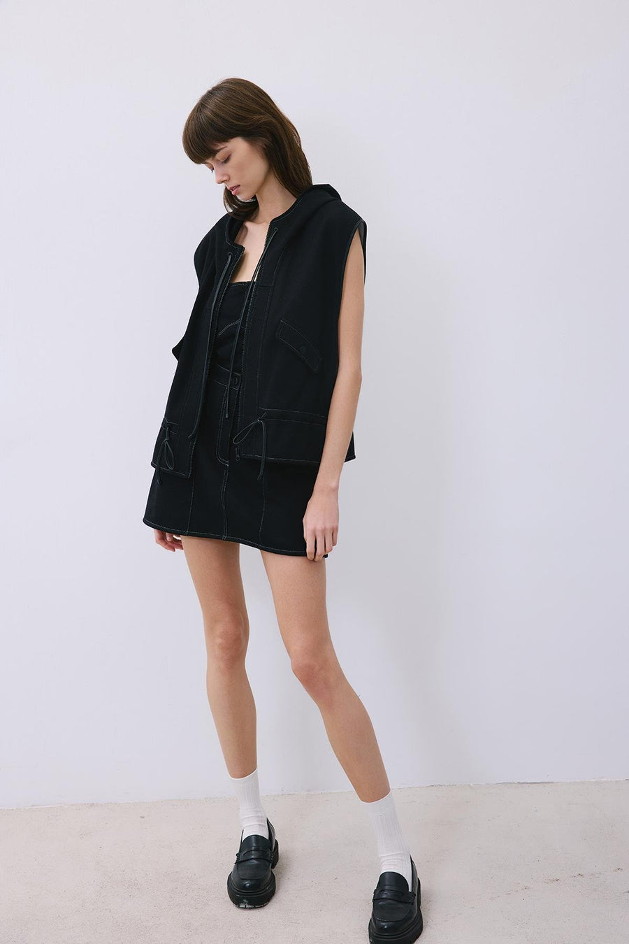 Indigo Knit Mini Skirt with Contrast Stitch