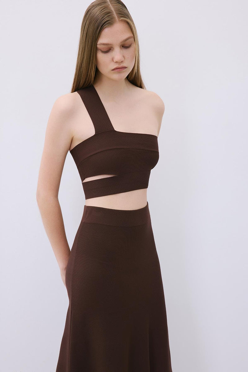 Knit One-Shoulder Bandeau Top