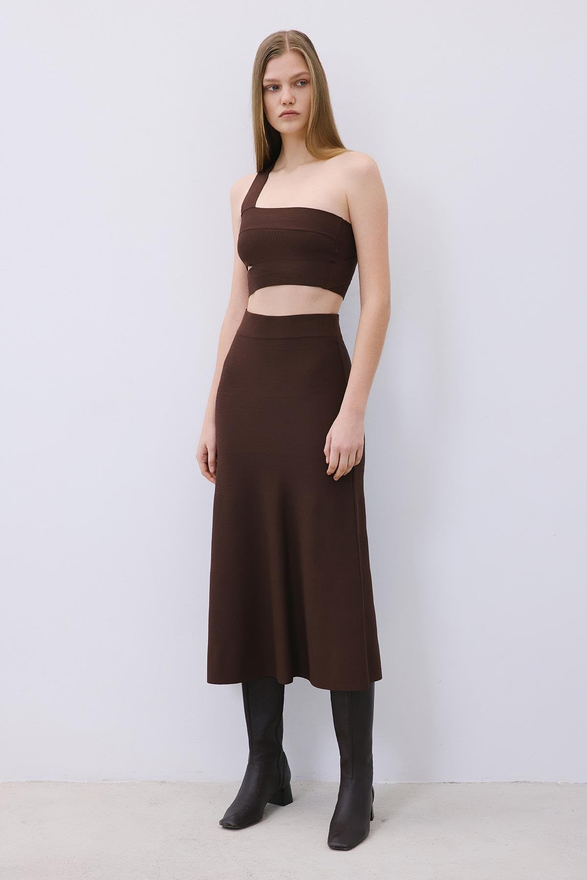 Knit One-Shoulder Bandeau Top
