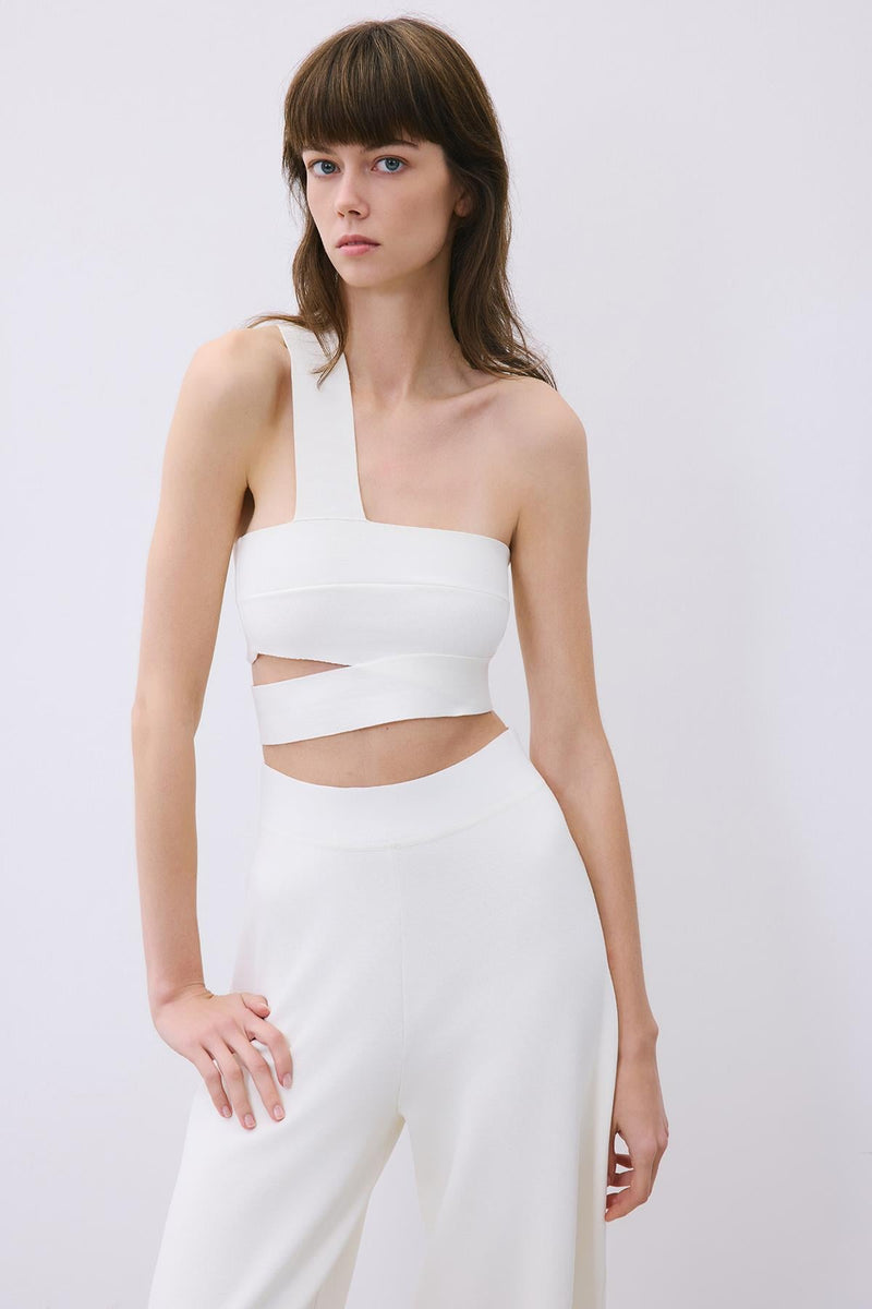 Knit One-Shoulder Bandeau Top