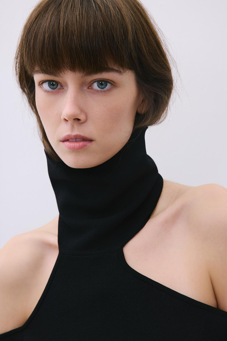 Knit Turtleneck Blouse with Shoulder Cut-Out