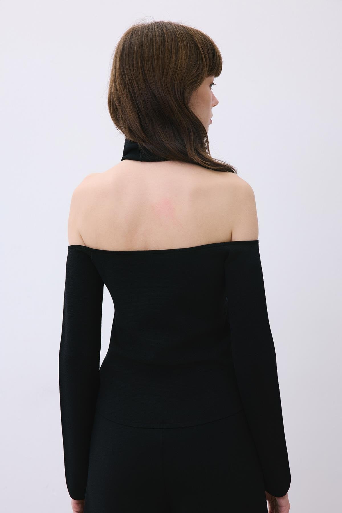 Knit Turtleneck Blouse with Shoulder Cut-Out