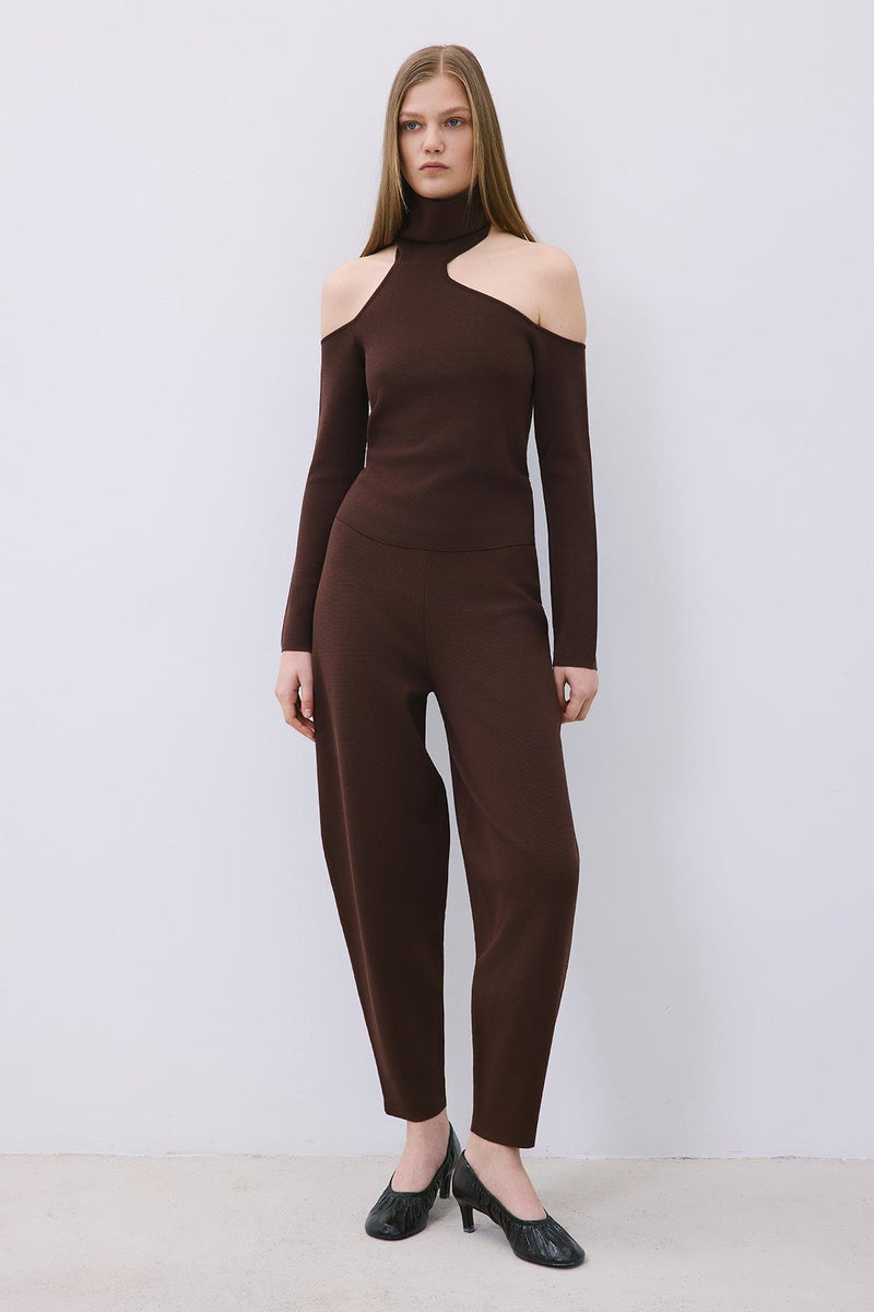 Knit Turtleneck Blouse with Shoulder Cut-Out