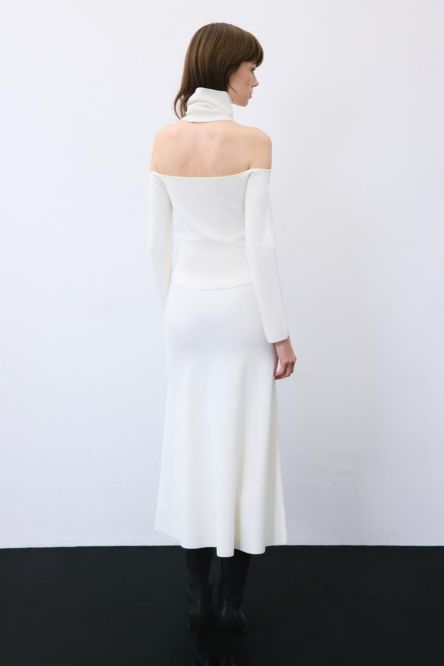 Knit Turtleneck Blouse with Shoulder Cut-Out