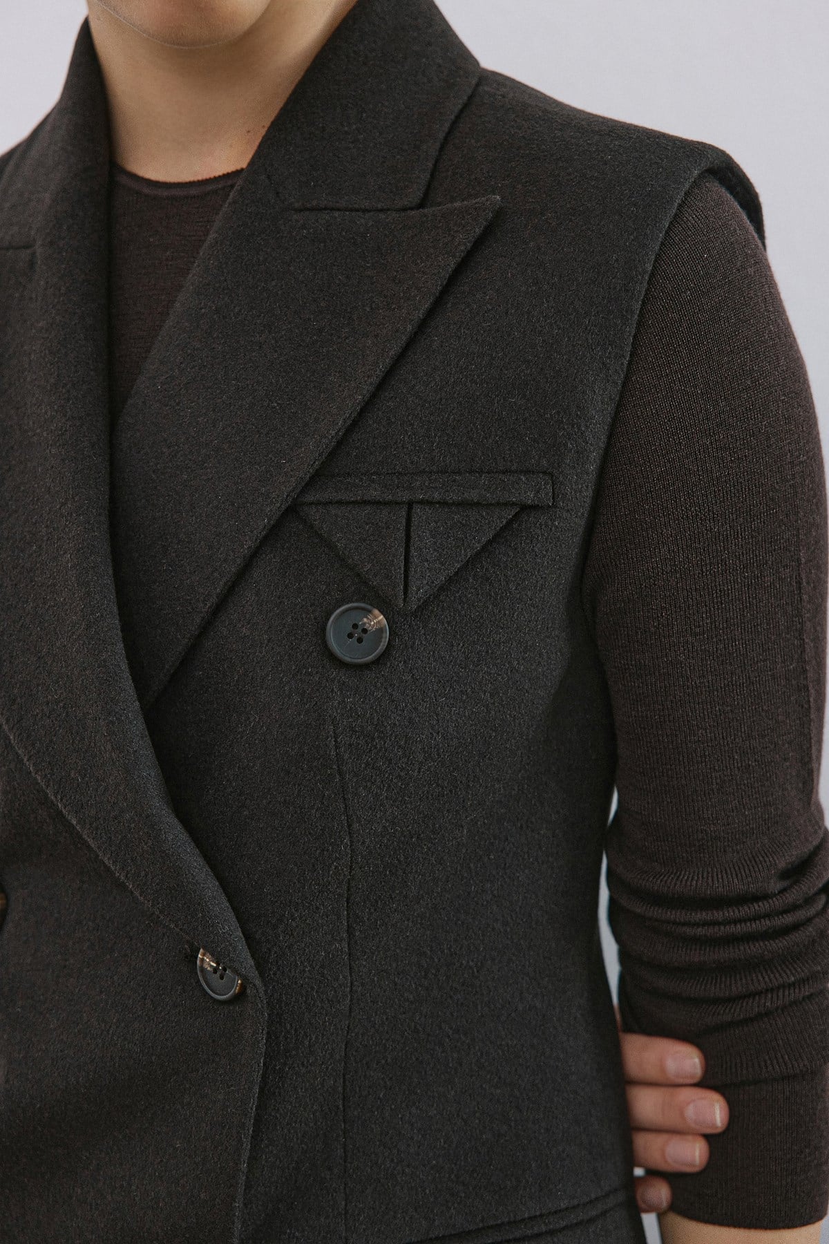 Lapel Collar Lined Double-Breasted Long  Vest