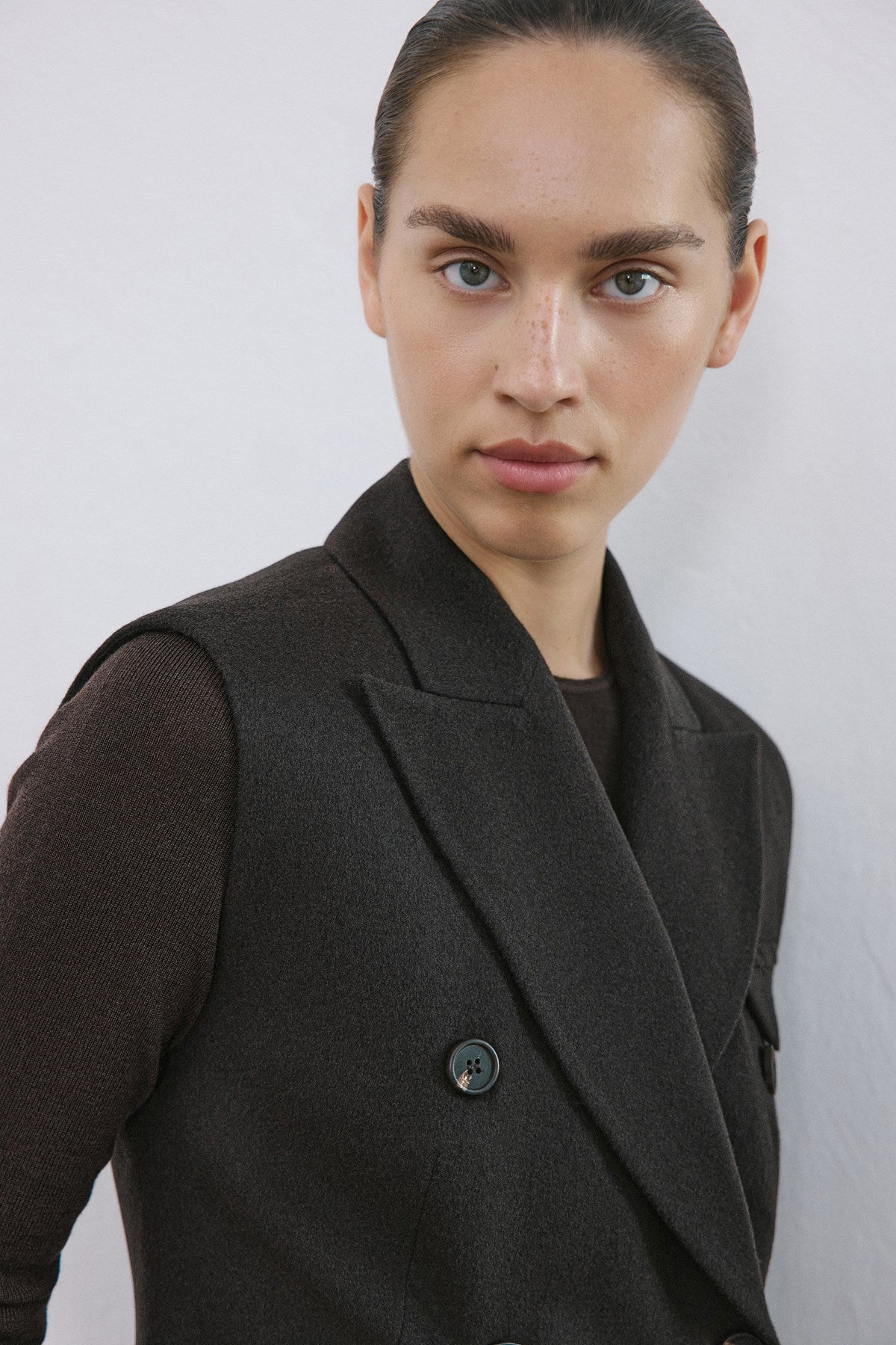 Lapel Collar Lined Double-Breasted Long  Vest