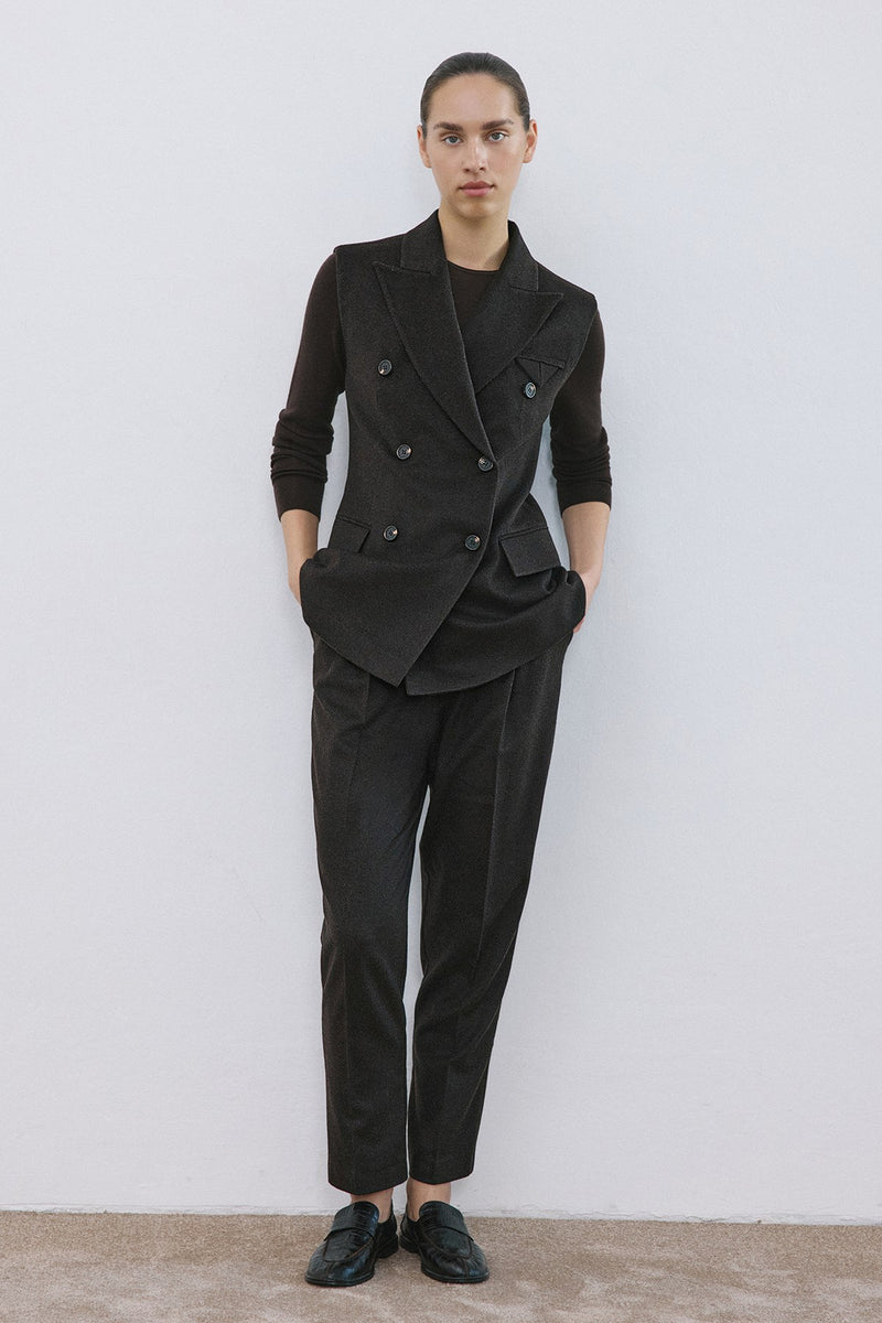 Lapel Collar Lined Double-Breasted Long  Vest