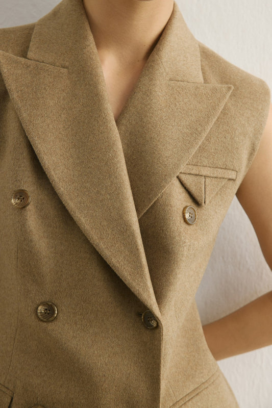 Lapel Collar Lined Double-Breasted Long  Vest