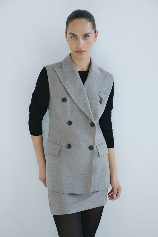 Lapel Collar Lined Double-Breasted Long  Vest