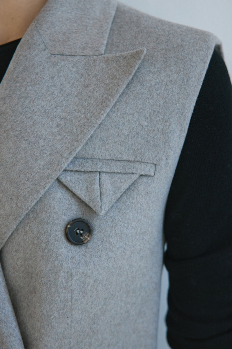 Lapel Collar Lined Double-Breasted Long  Vest