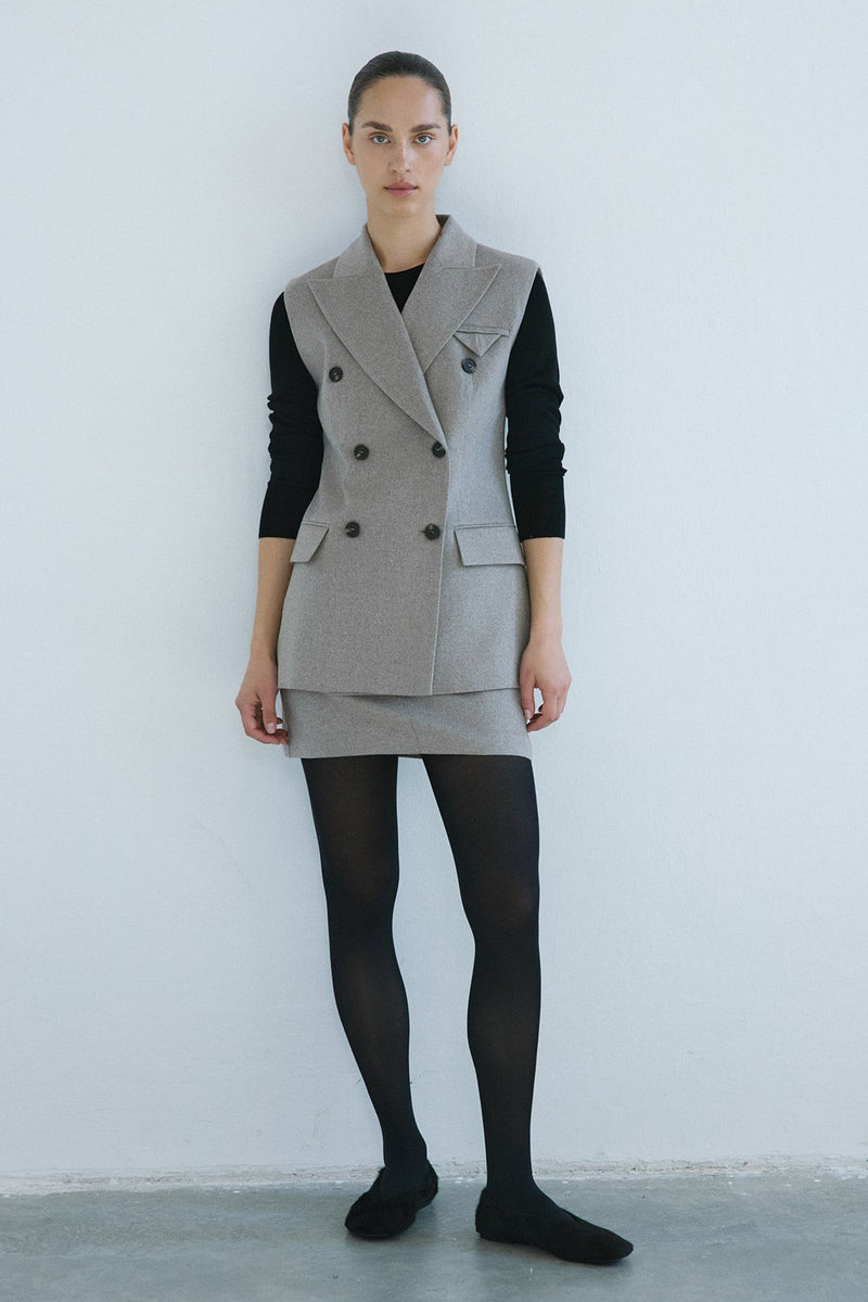 Lapel Collar Lined Double-Breasted Long  Vest
