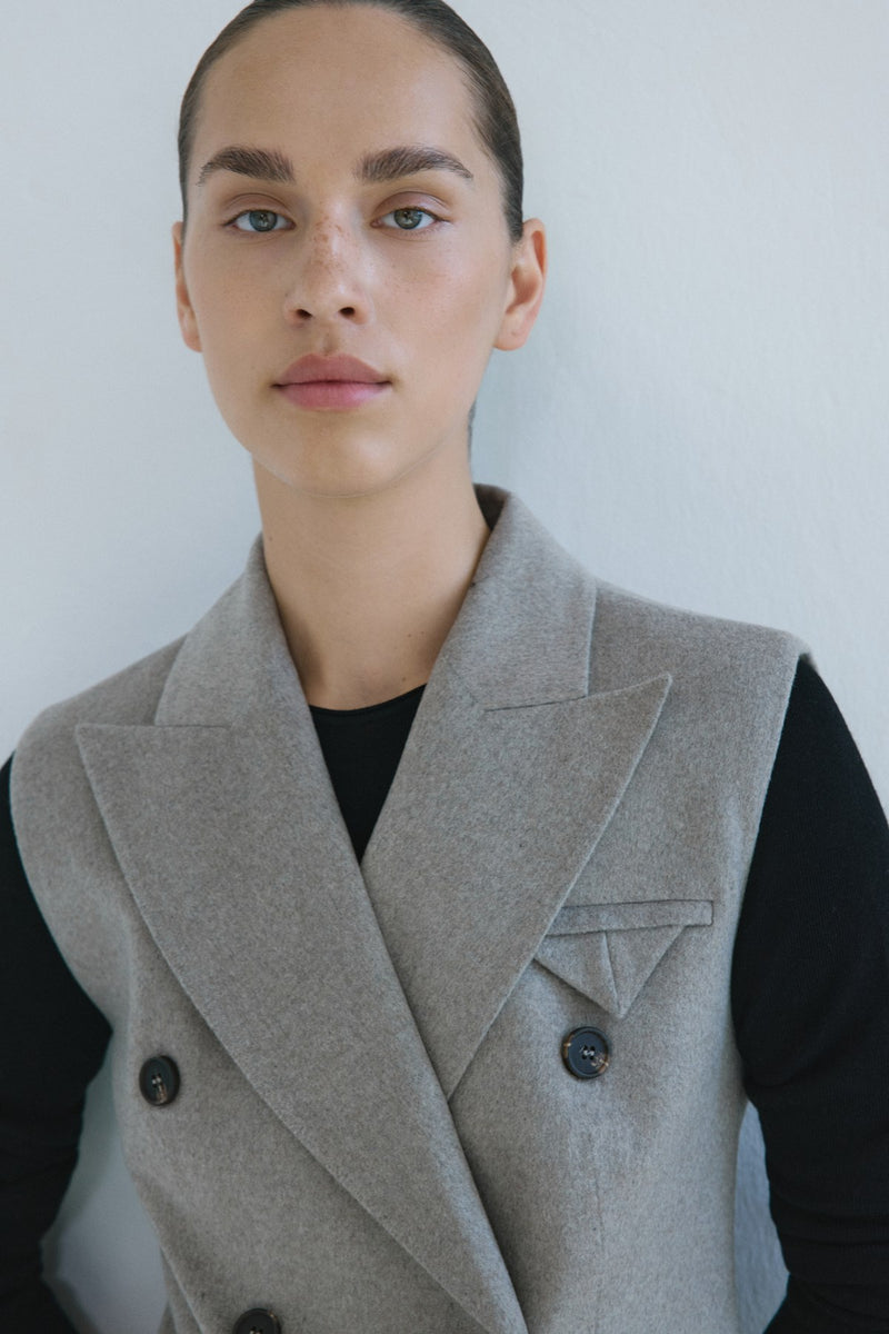 Lapel Collar Lined Double-Breasted Long  Vest
