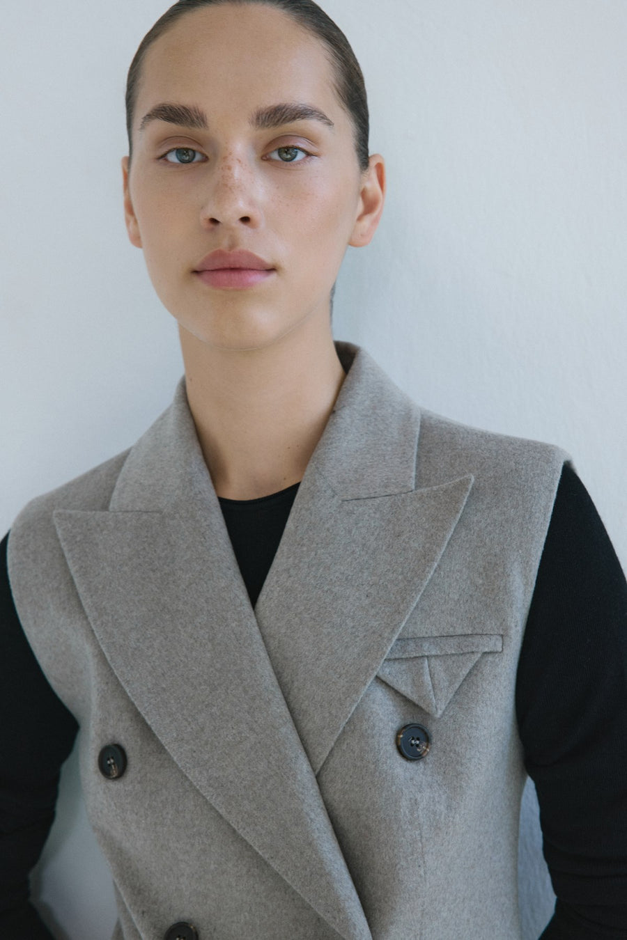 Lapel Collar Lined Double-Breasted Long  Vest