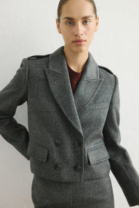 Anthracite Lapel Collar Lined Long Sleeve Crop  Jacket