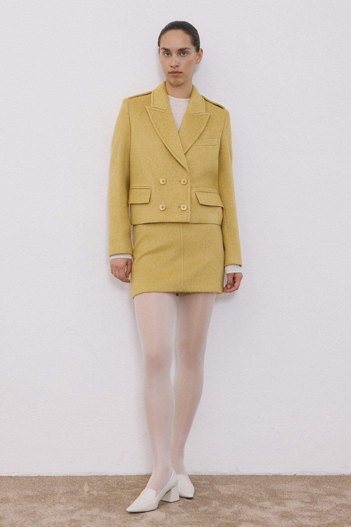 Lapel Collar Lined Long Sleeve Crop  Jacket
