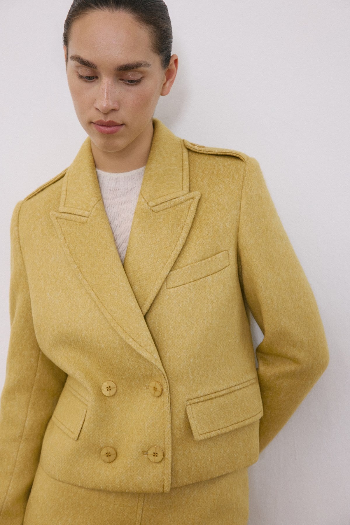 Lapel Collar Lined Long Sleeve Crop  Jacket