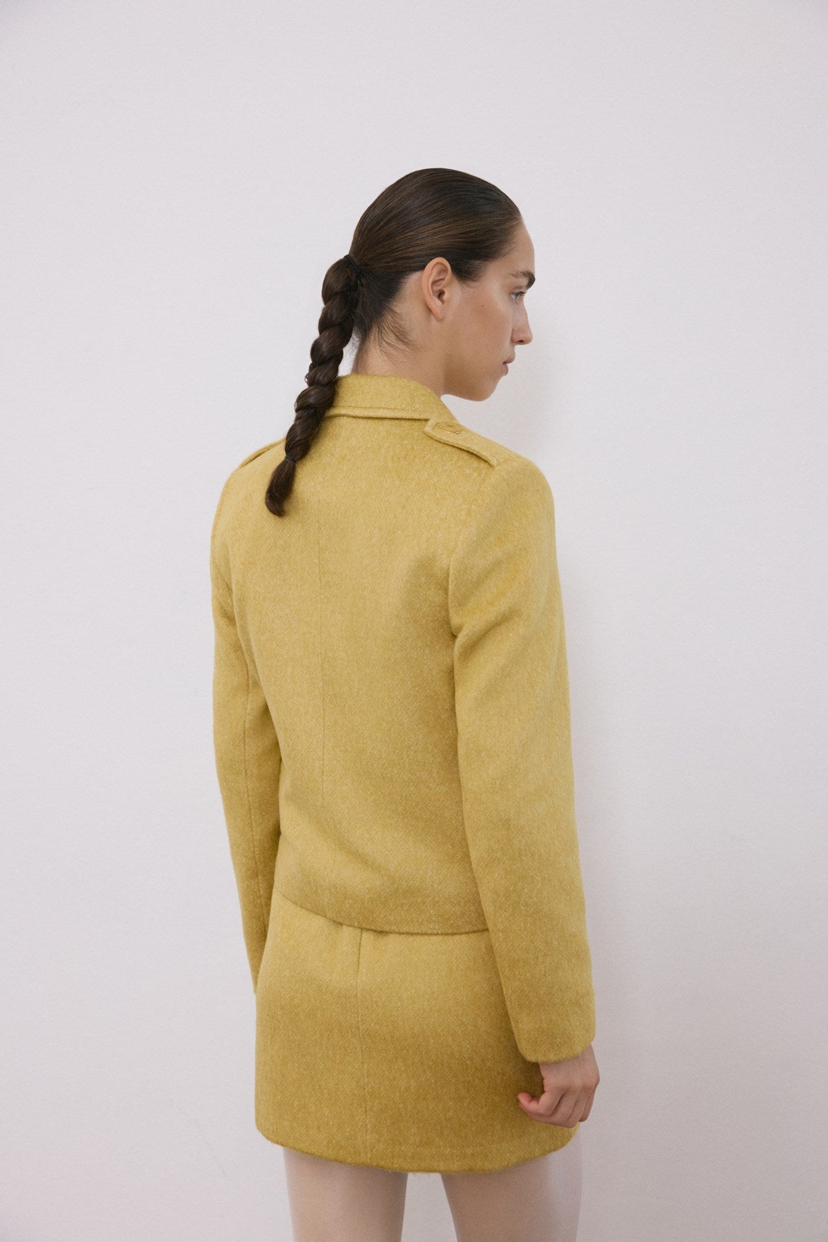 Lapel Collar Lined Long Sleeve Crop  Jacket