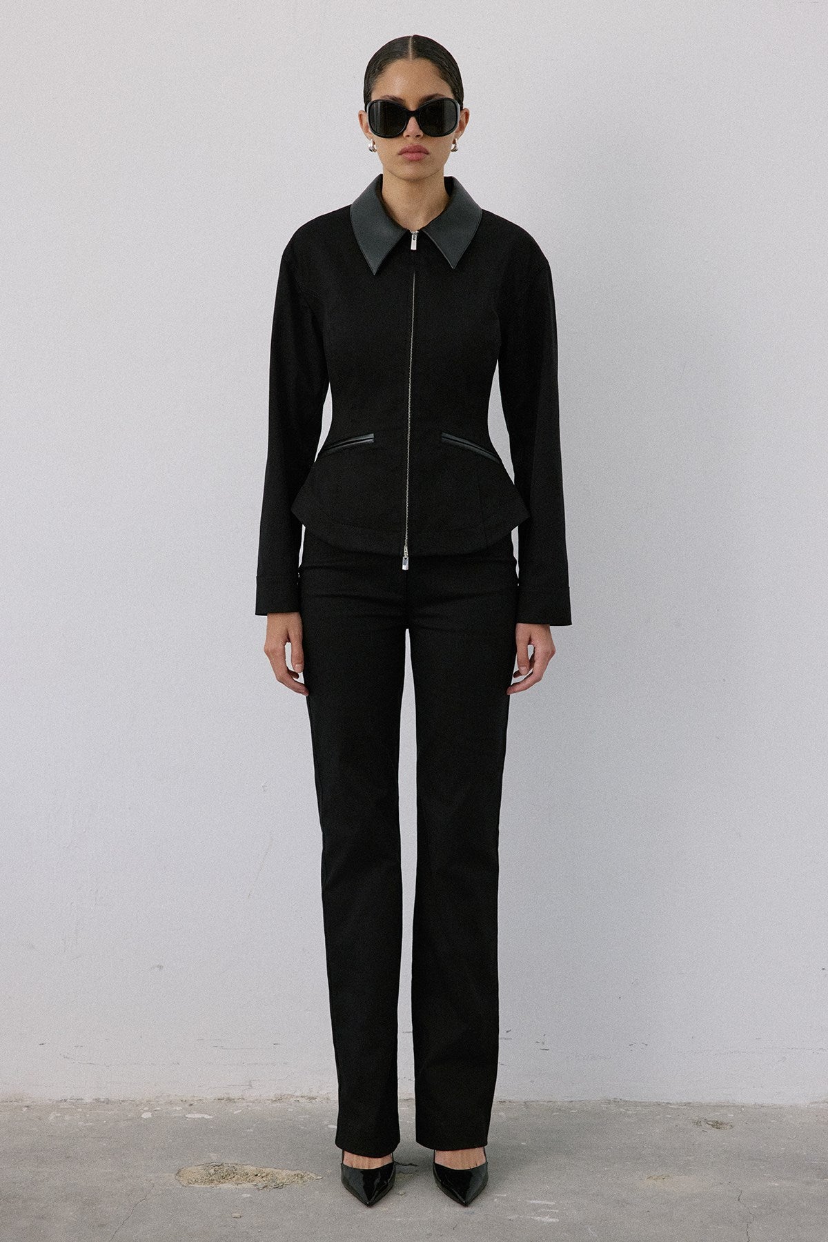 Leather Collar Leather Piping  Blazer