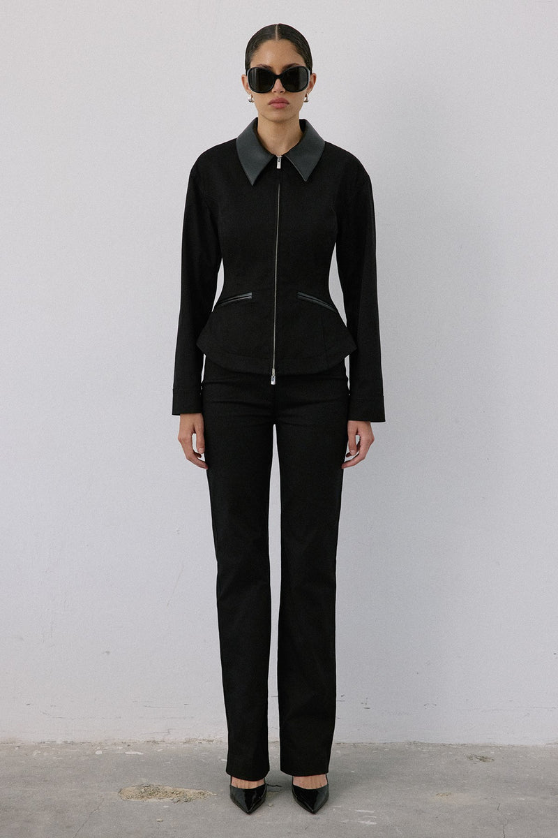 Leather Collar Leather Piping  Blazer