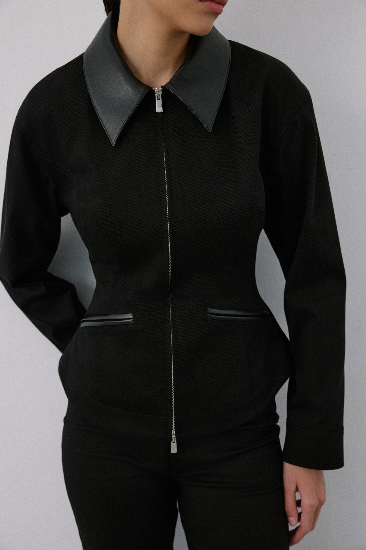 Leather Collar Leather Piping  Blazer