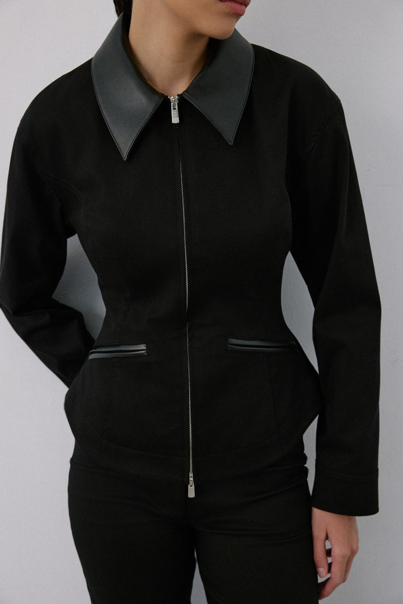 Leather Collar Leather Piping  Blazer