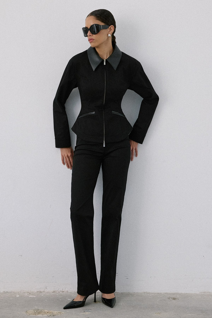 Leather Collar Leather Piping  Blazer