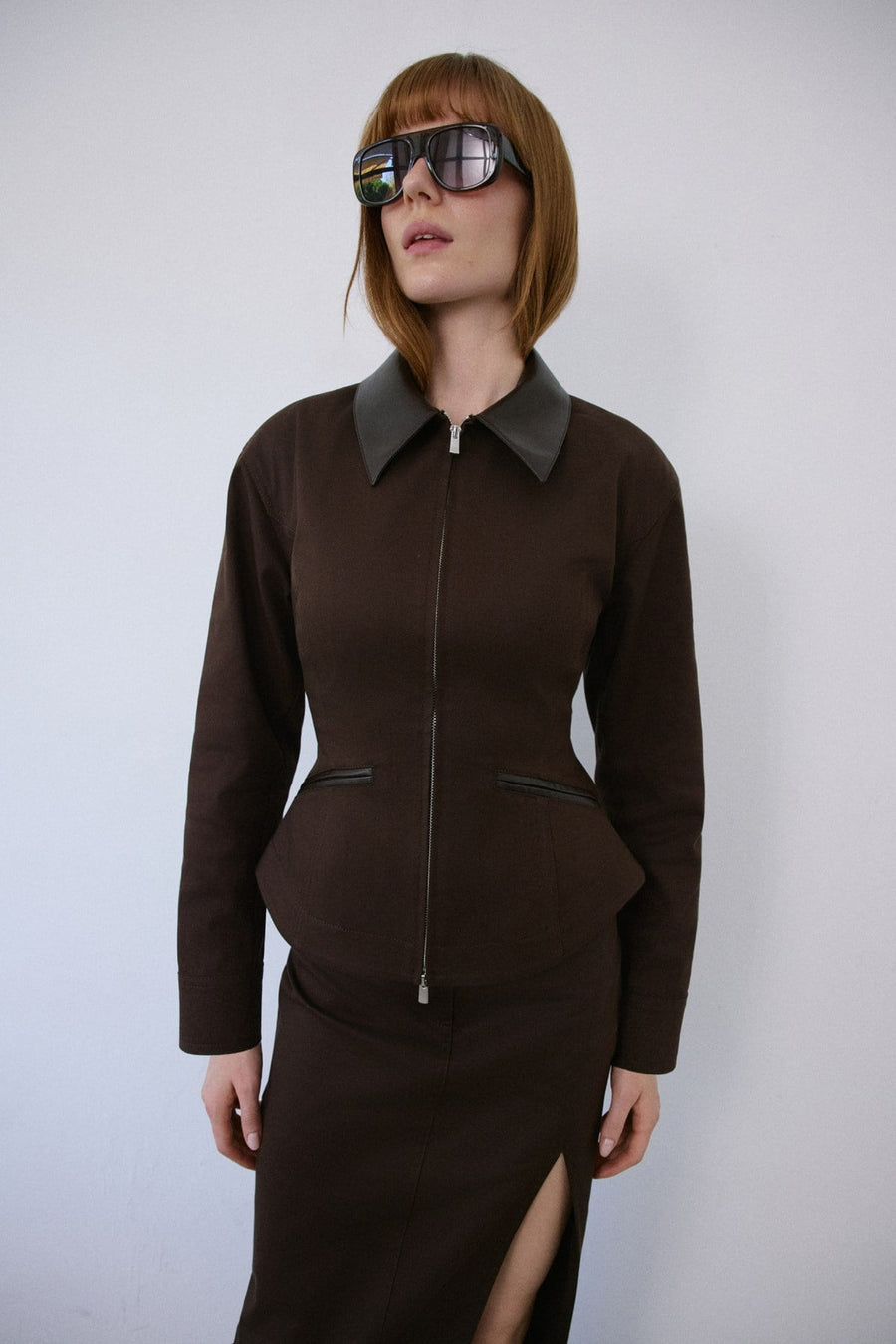 Leather Collar Leather Piping  Blazer