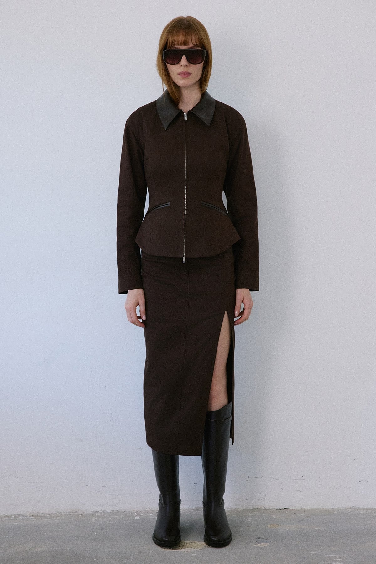 Leather Collar Leather Piping  Blazer