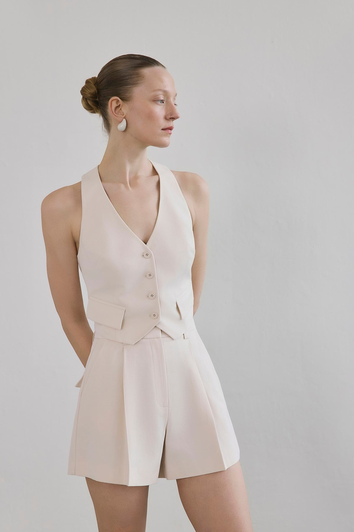 Linen Blend Belted Mini Powder  Shorts