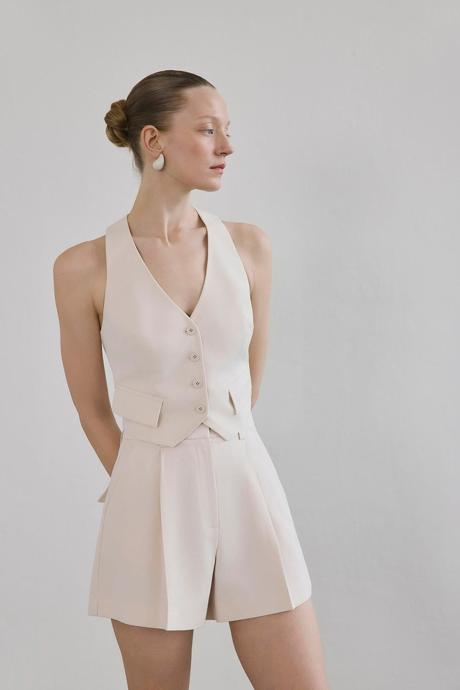 Linen Blend Belted Mini Powder  Shorts