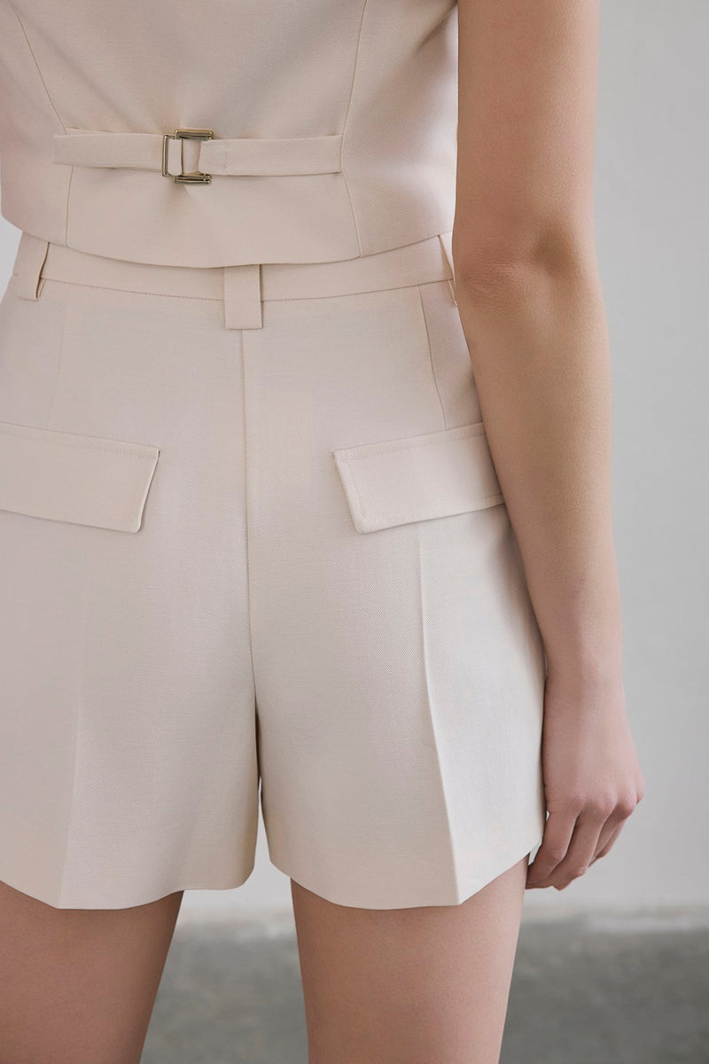 Linen Blend Belted Mini Powder  Shorts