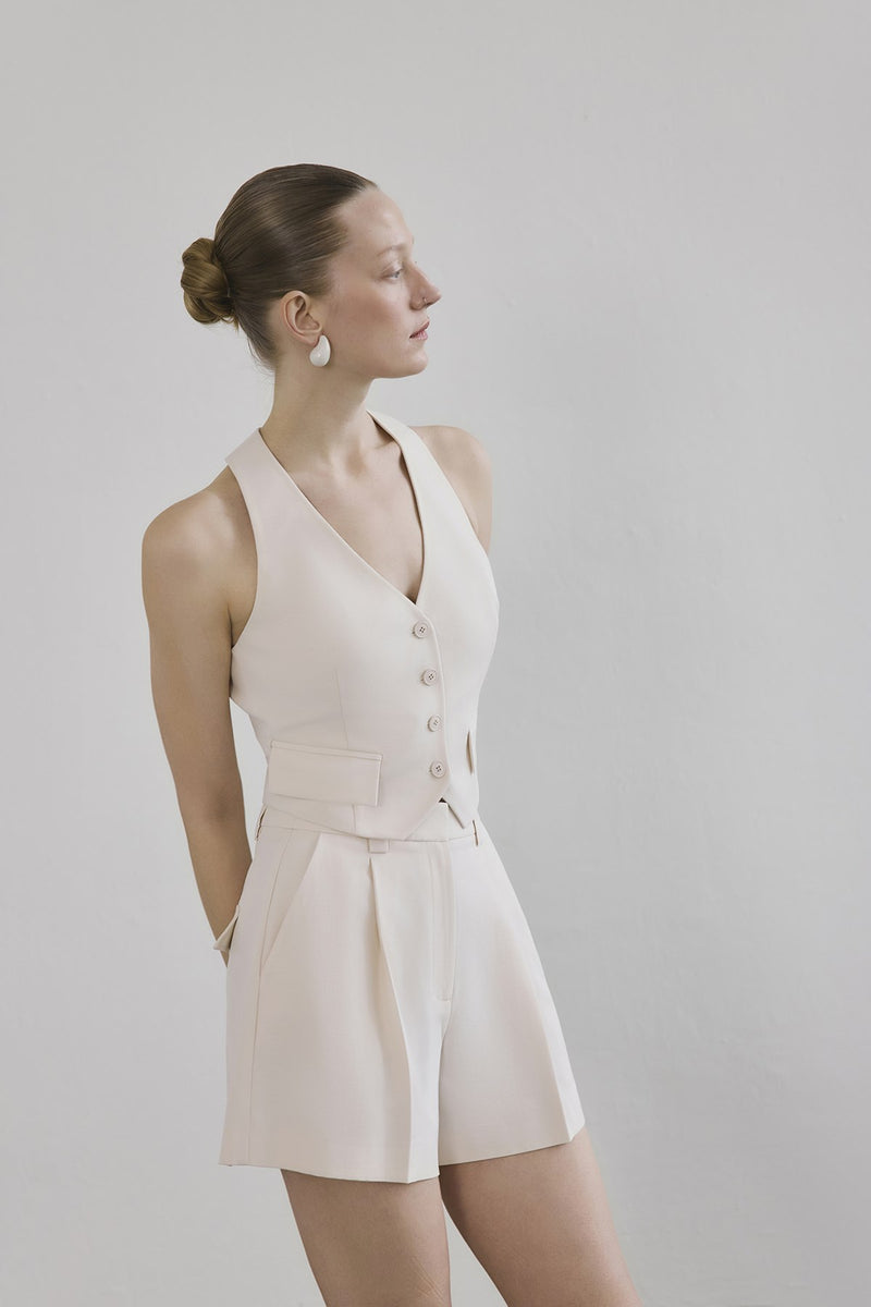 Linen Blend Belted Mini Powder  Shorts