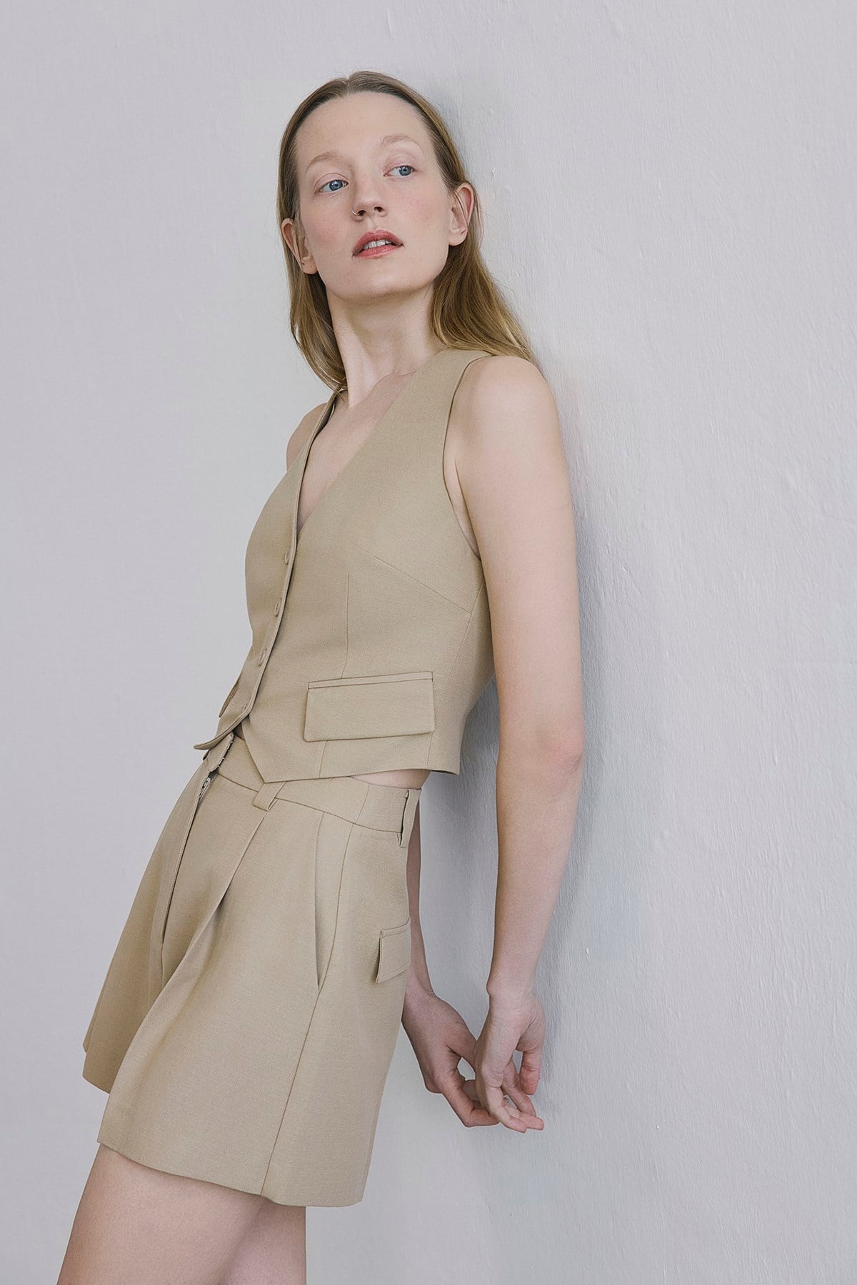 Linen Blend Belted Mini Powder  Shorts