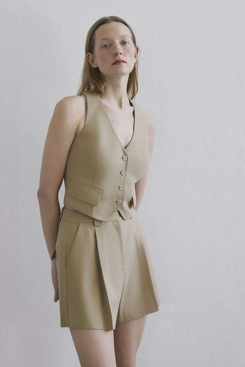 Linen Blend Belted Mini Powder  Shorts