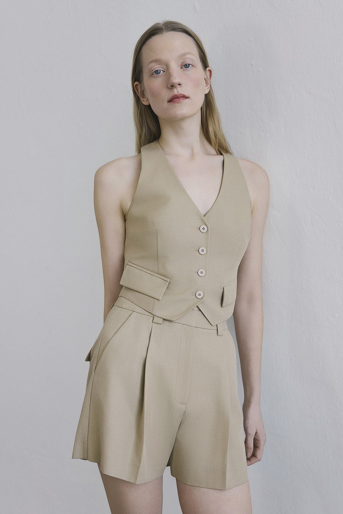 Linen Blend Belted Mini Powder  Shorts