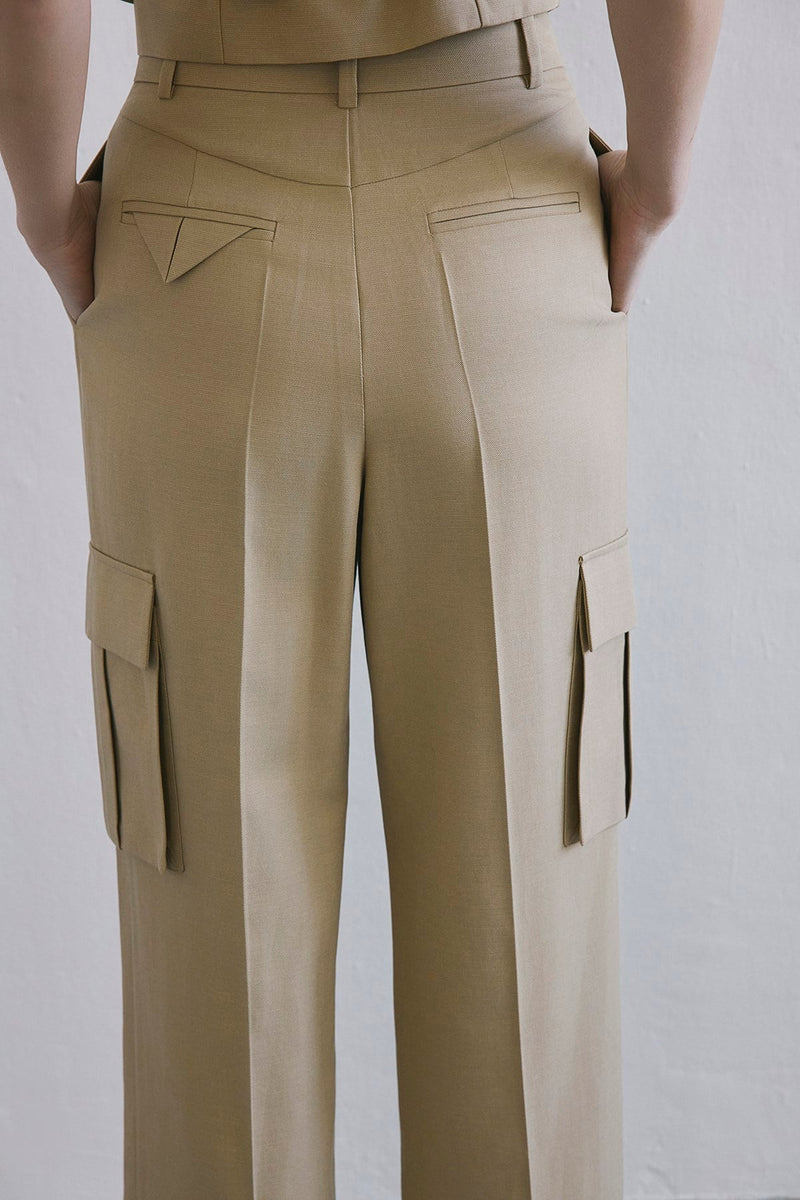 Linen Blend High Waist Wide Leg Powder  Pants