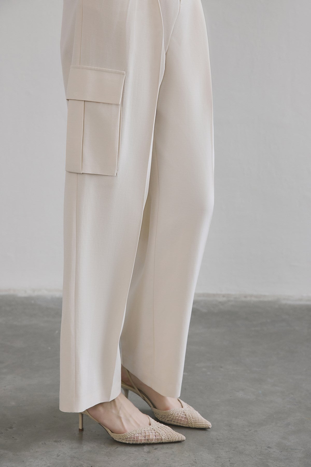 Linen Blend High Waist Wide Leg Powder  Pants