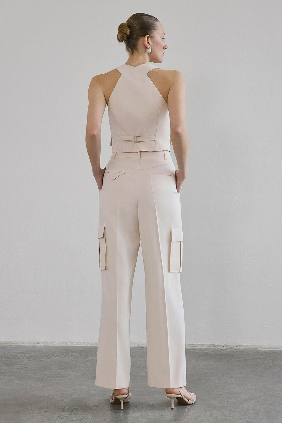 Linen Blend High Waist Wide Leg Powder  Pants