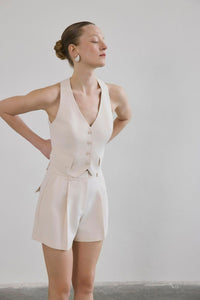Linen Button Front Short Pink Vest
