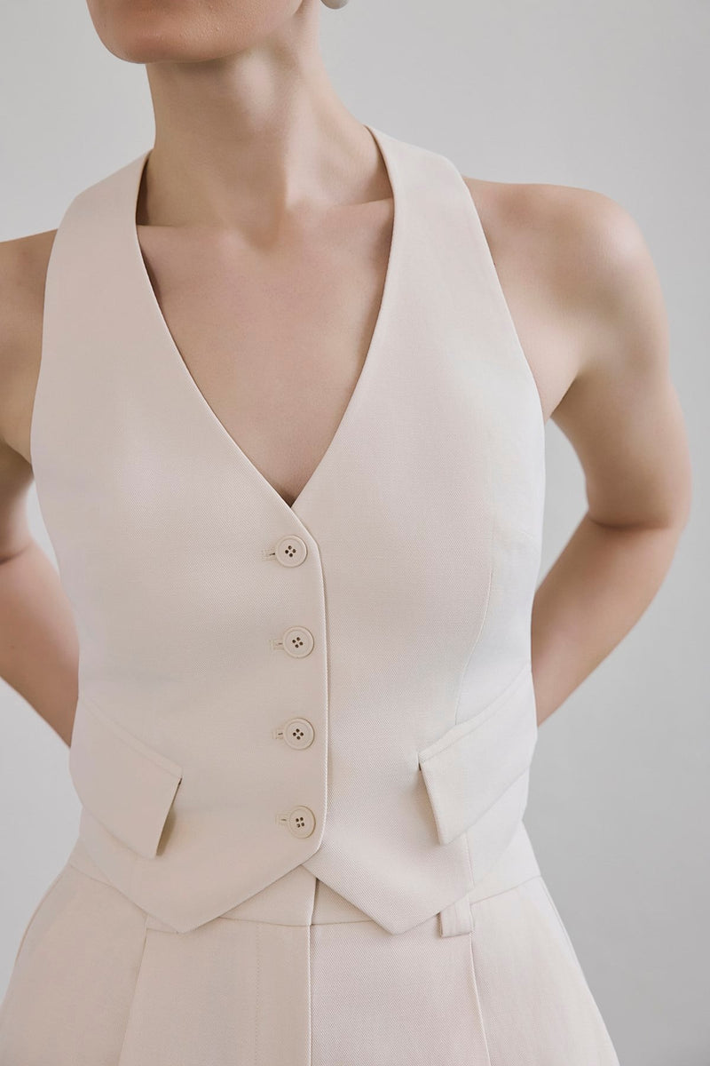 Linen Button Front Short  Vest