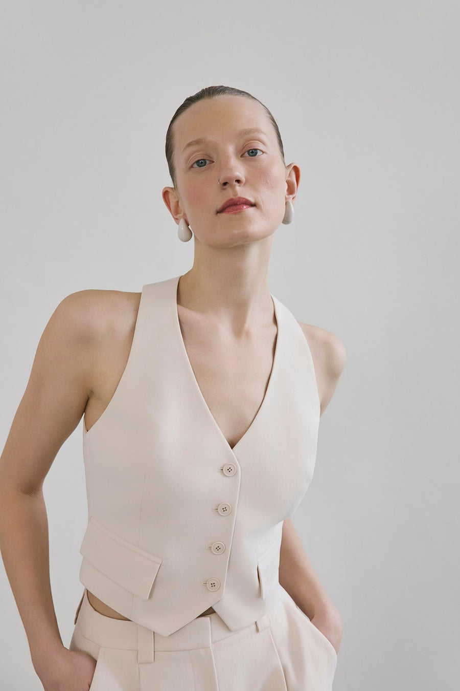 Linen Button Front Short  Vest