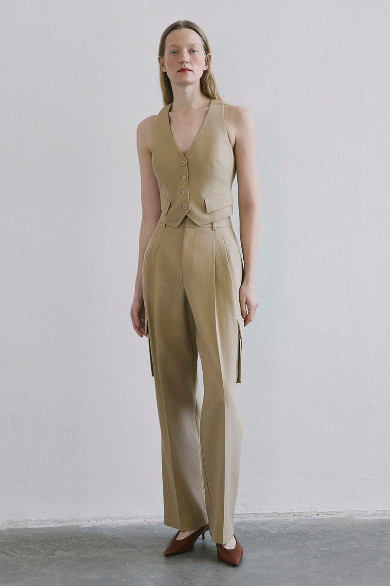 Linen Button Front Short  Vest