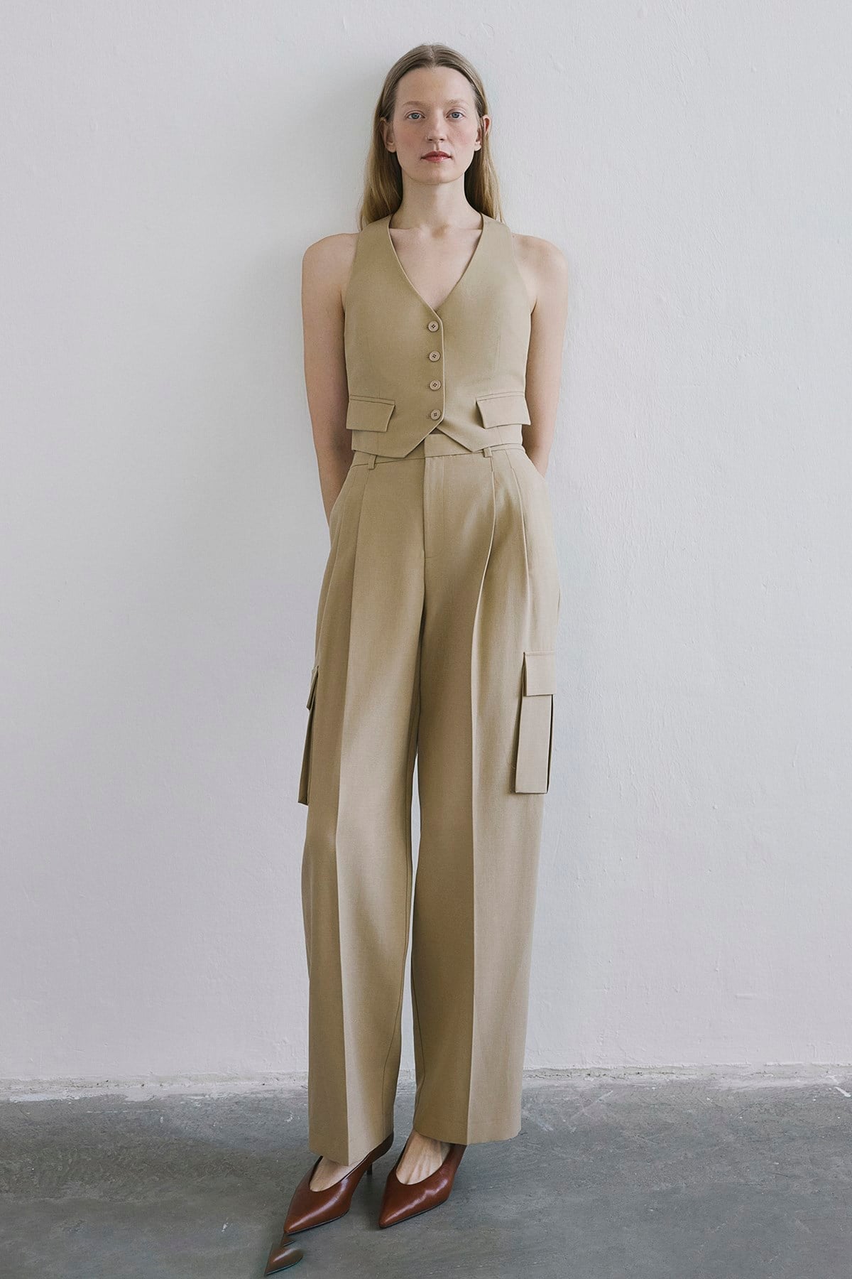 Linen Button Front Short  Vest