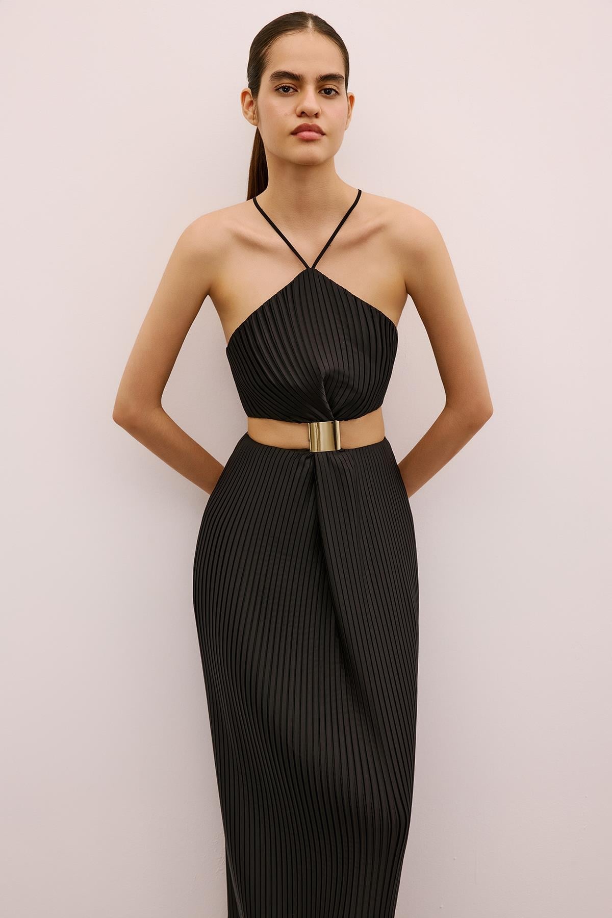 Long  Dress with Gold Accessories