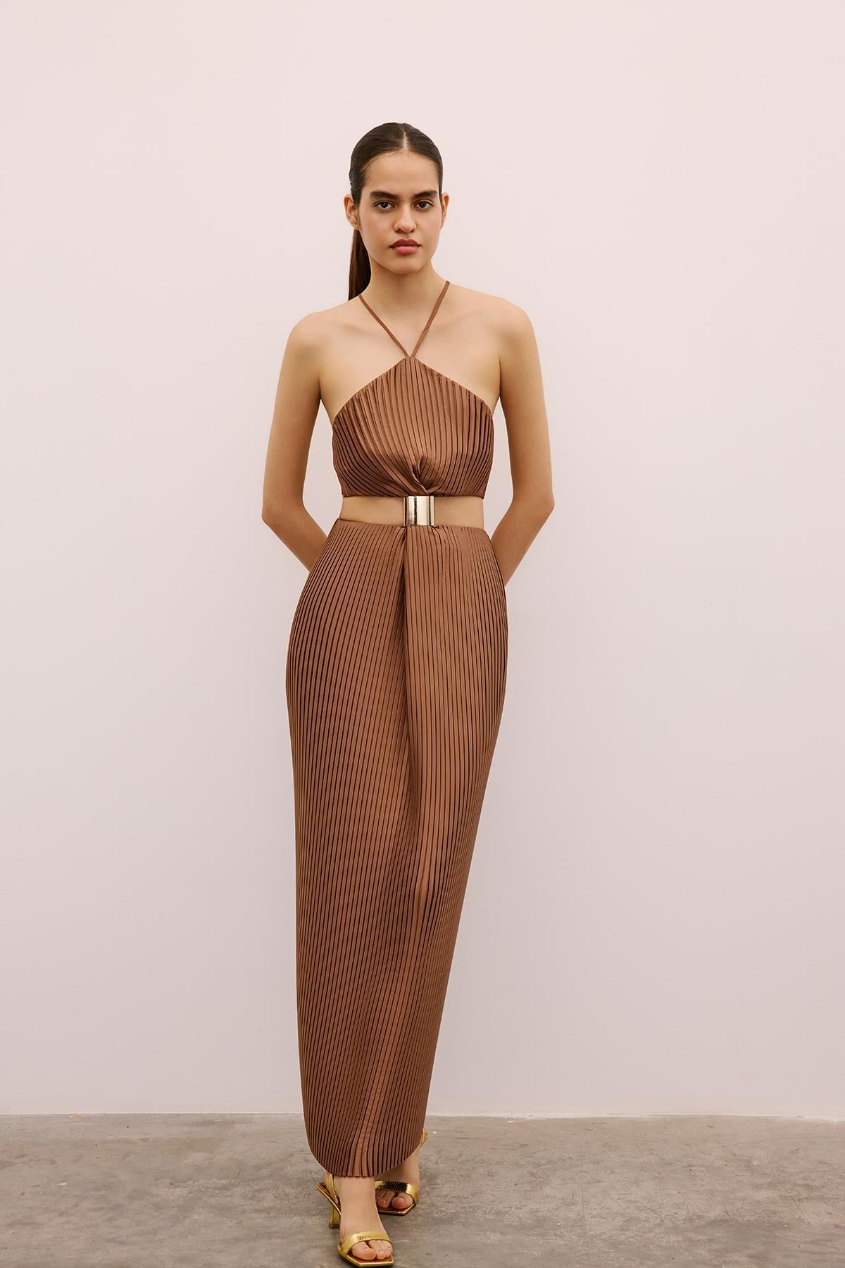 Long  Dress with Gold Accessories