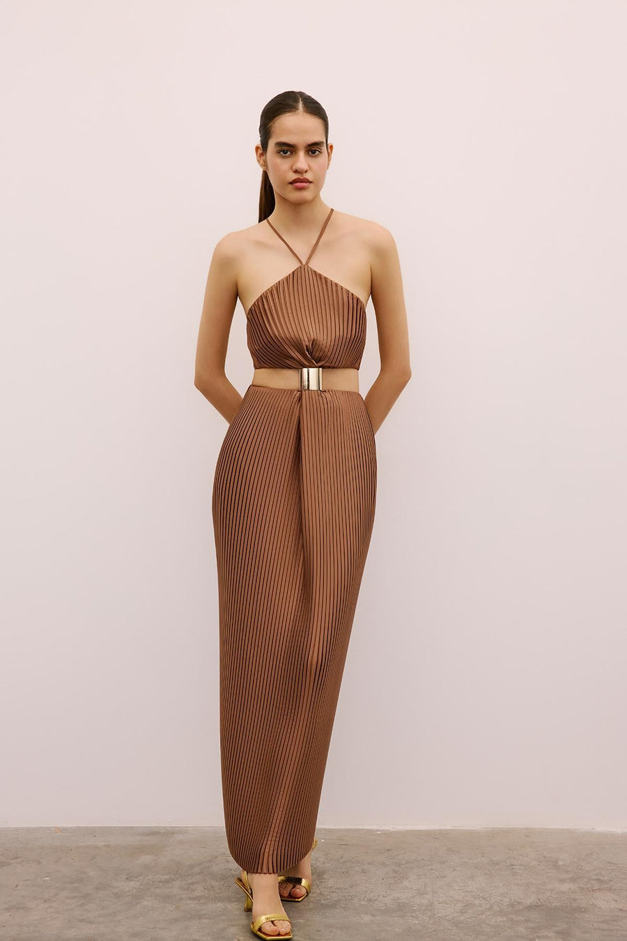 Long  Dress with Gold Accessories