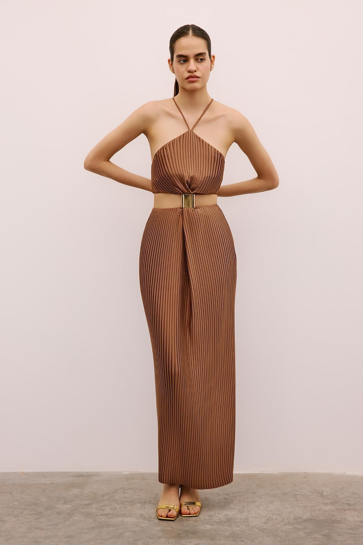 Long  Dress with Gold Accessories