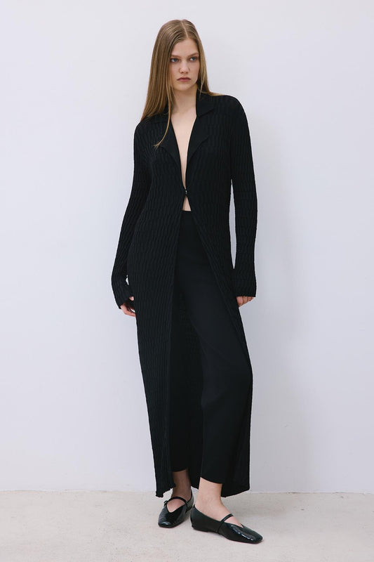 Long Jacquard Knit Cardigan