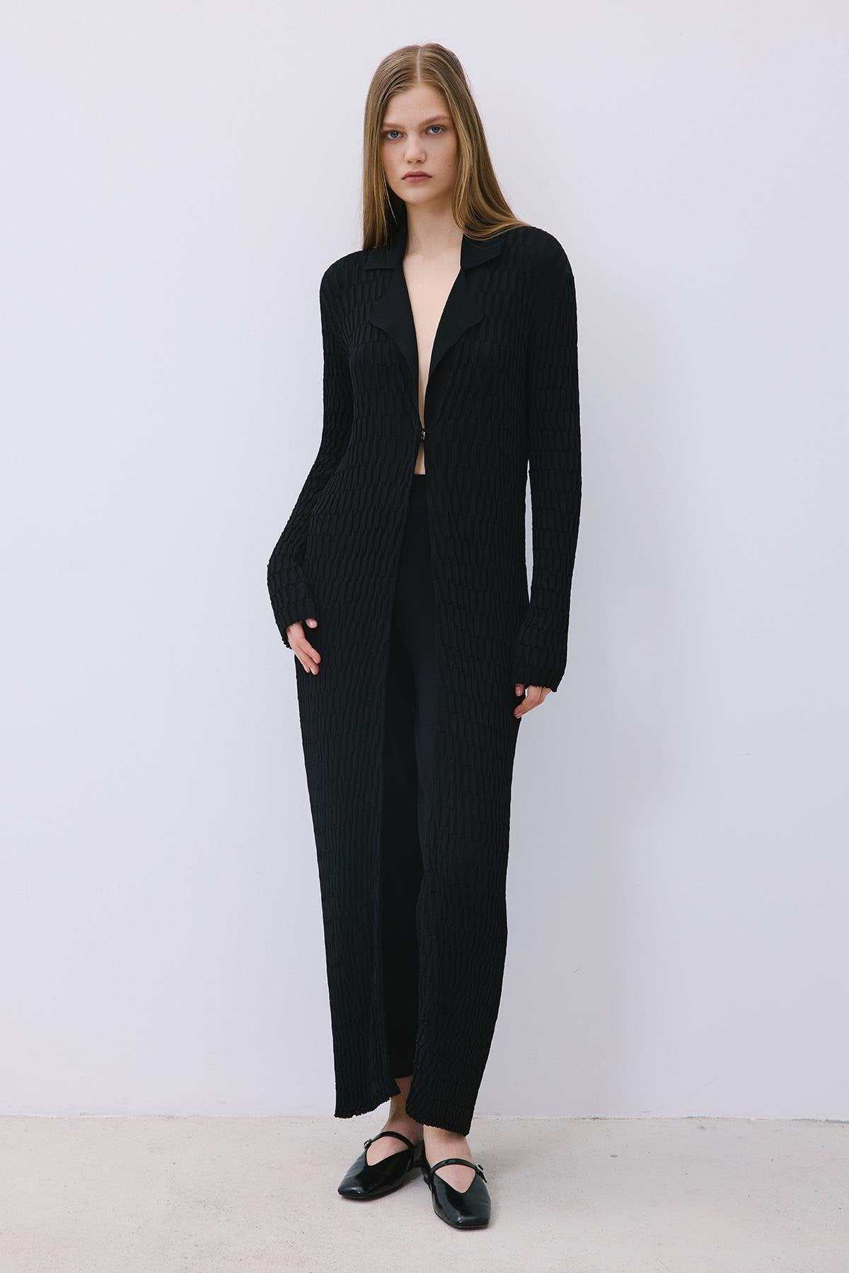 Long Jacquard Knit Cardigan