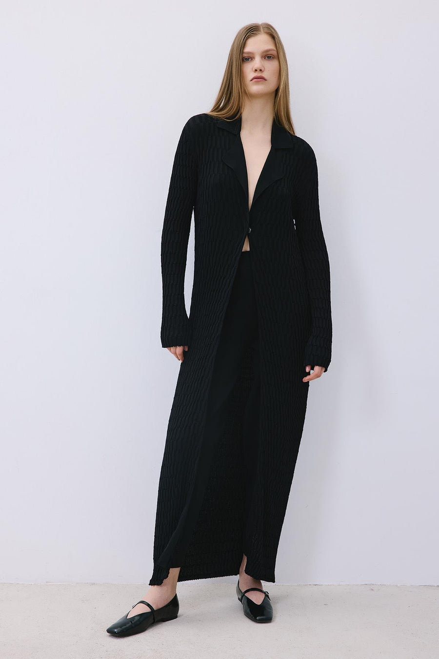 Long Jacquard Knit Cardigan